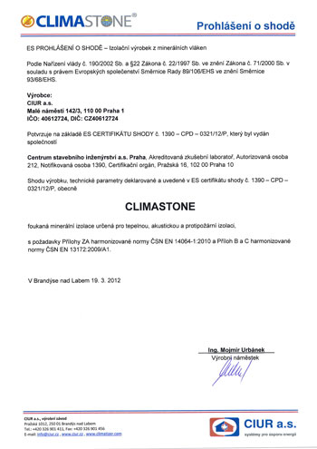Certifikát Climastone